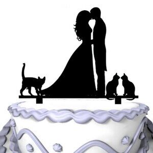 Black Wedding Cake topper with 3 cats.